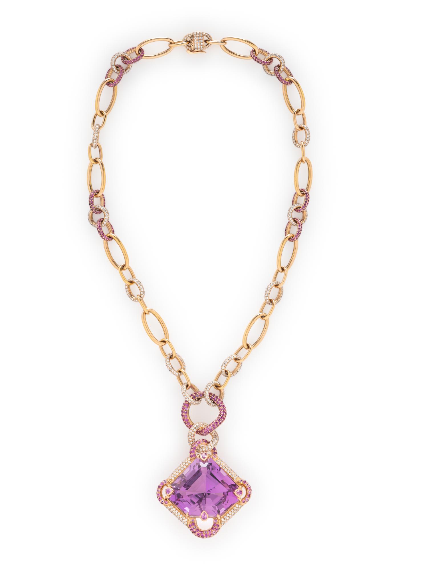NINI, ROSE GOLD, KUNZITE, DIAMOND, AND PINK SAPPHIRE CONVERTIBLE NECKLACE