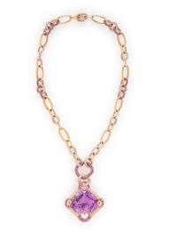 NINI, ROSE GOLD, KUNZITE, DIAMOND, AND PINK SAPPHIRE CONVERTIBLE NECKLACE