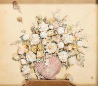 A Shellwork Composition Depicting a Floral Bouquet and Butterflies