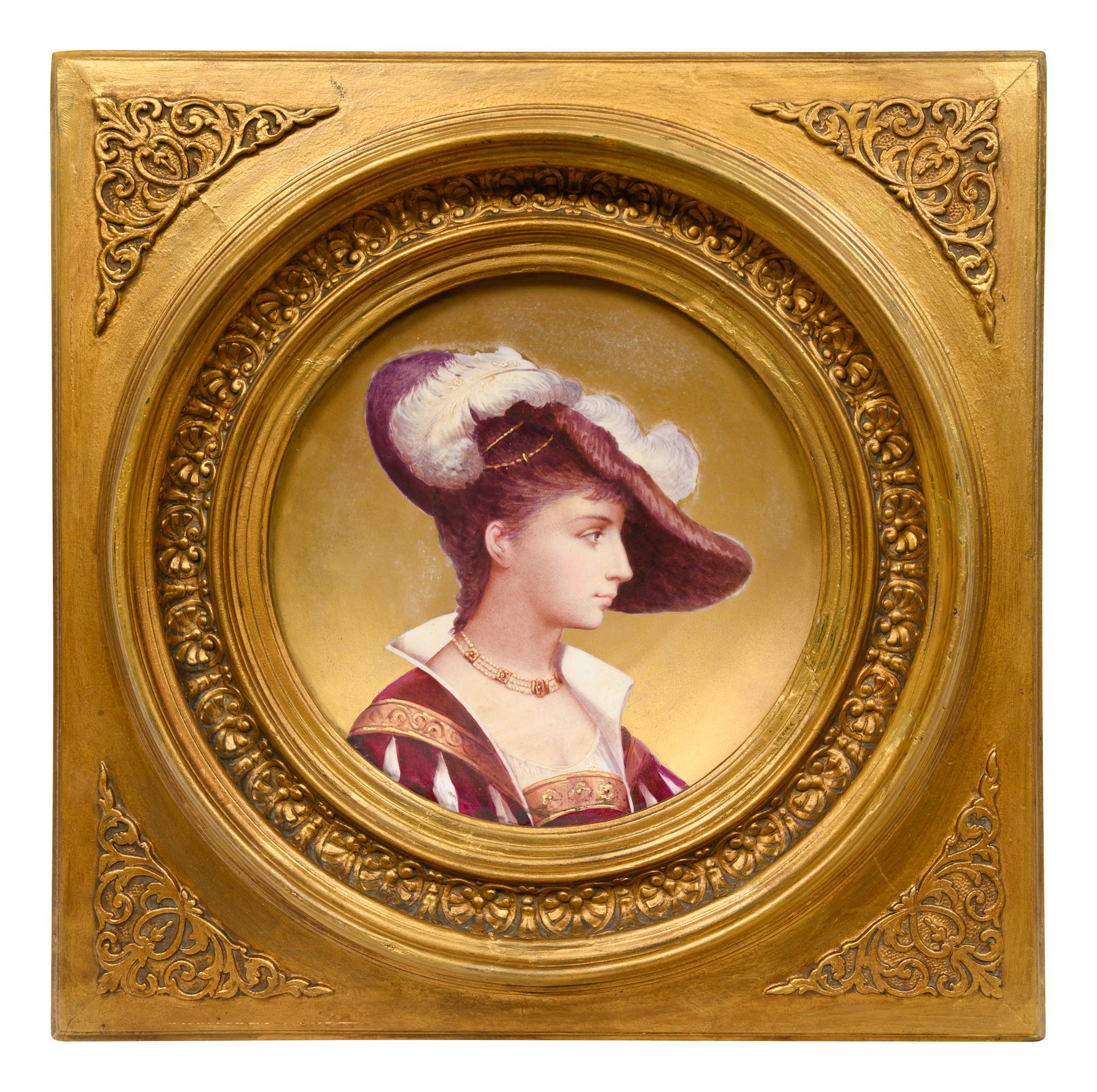 A Pair of French Porcelain Plaques in Giltwood Frames