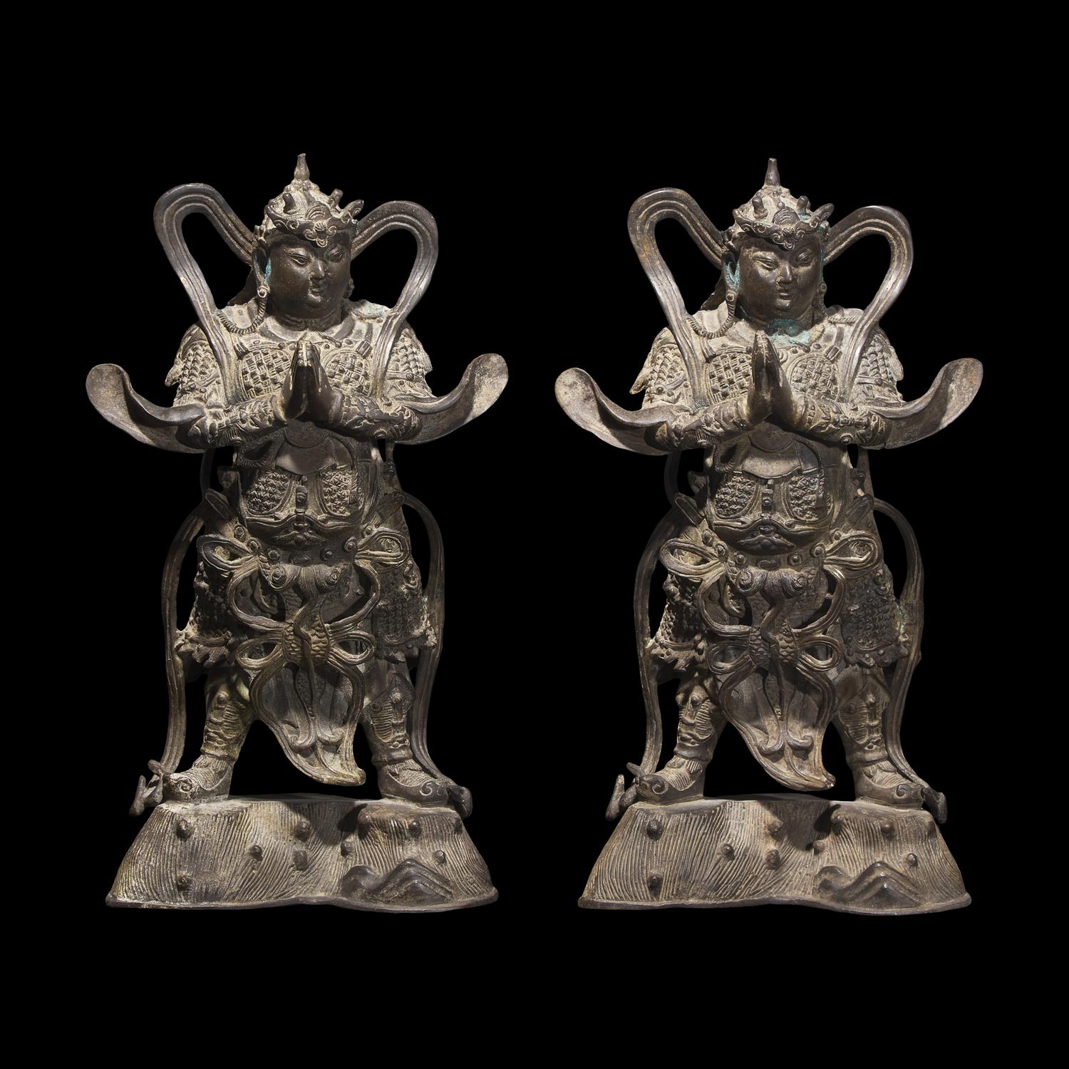 A Pair of Chinese Bronze Figures of Guardians, Weituo 銅韋陀一對