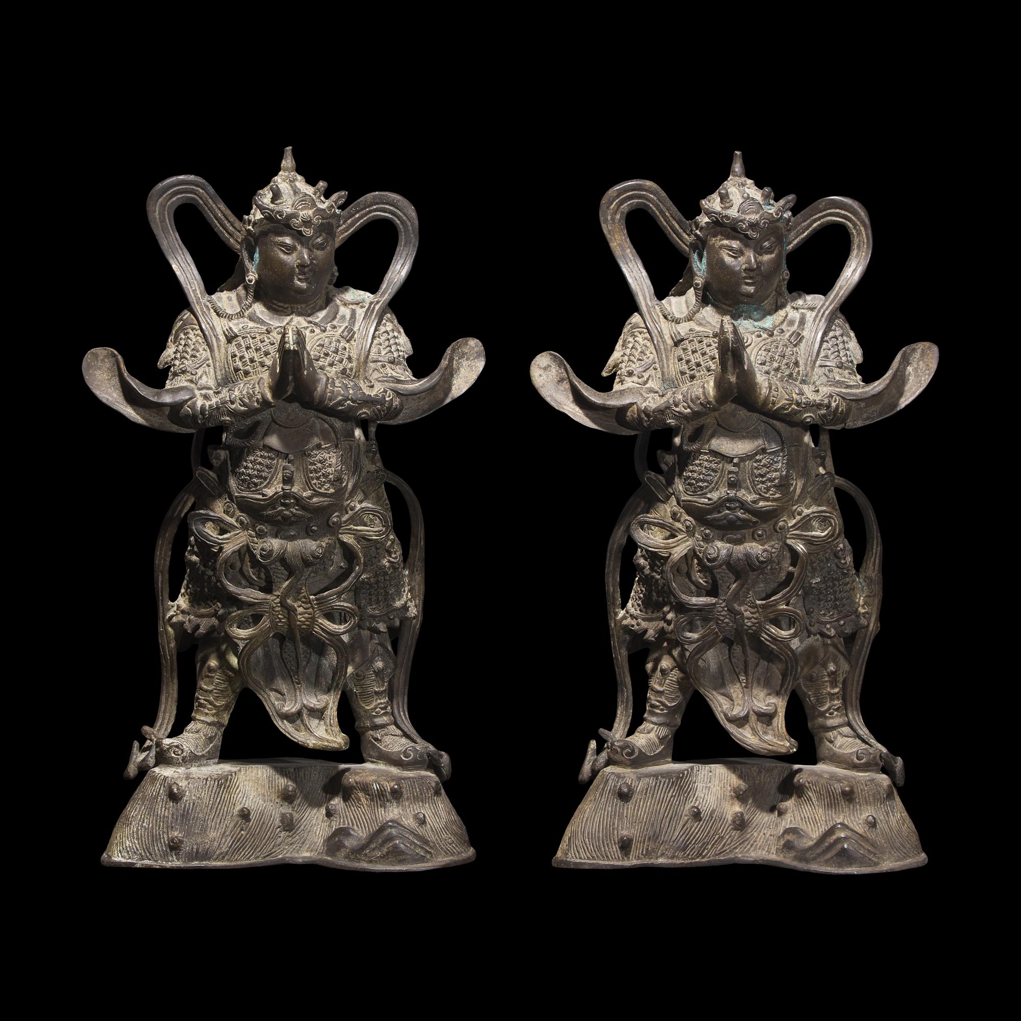 A Pair of Chinese Bronze Figures of Guardians, Weituo 銅韋陀一對