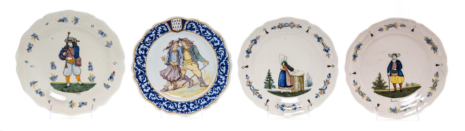 Four Quimper Pottery Plates Diameter 9 1/4 inches.