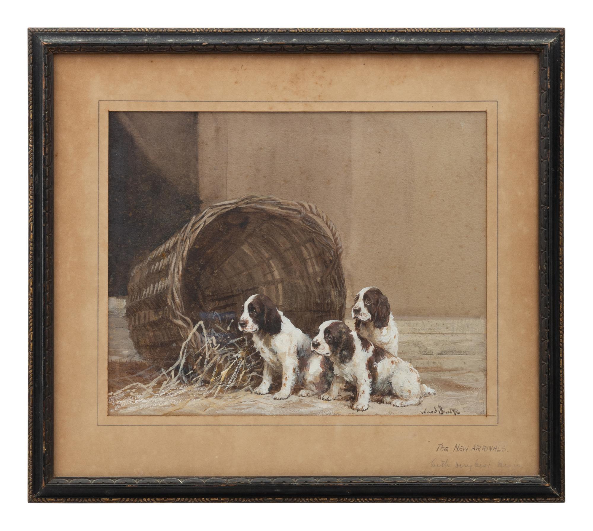 Black Labrador with Pheasant; Two Spaniels Chasing a Pheasant; The New Arrivals (three works)