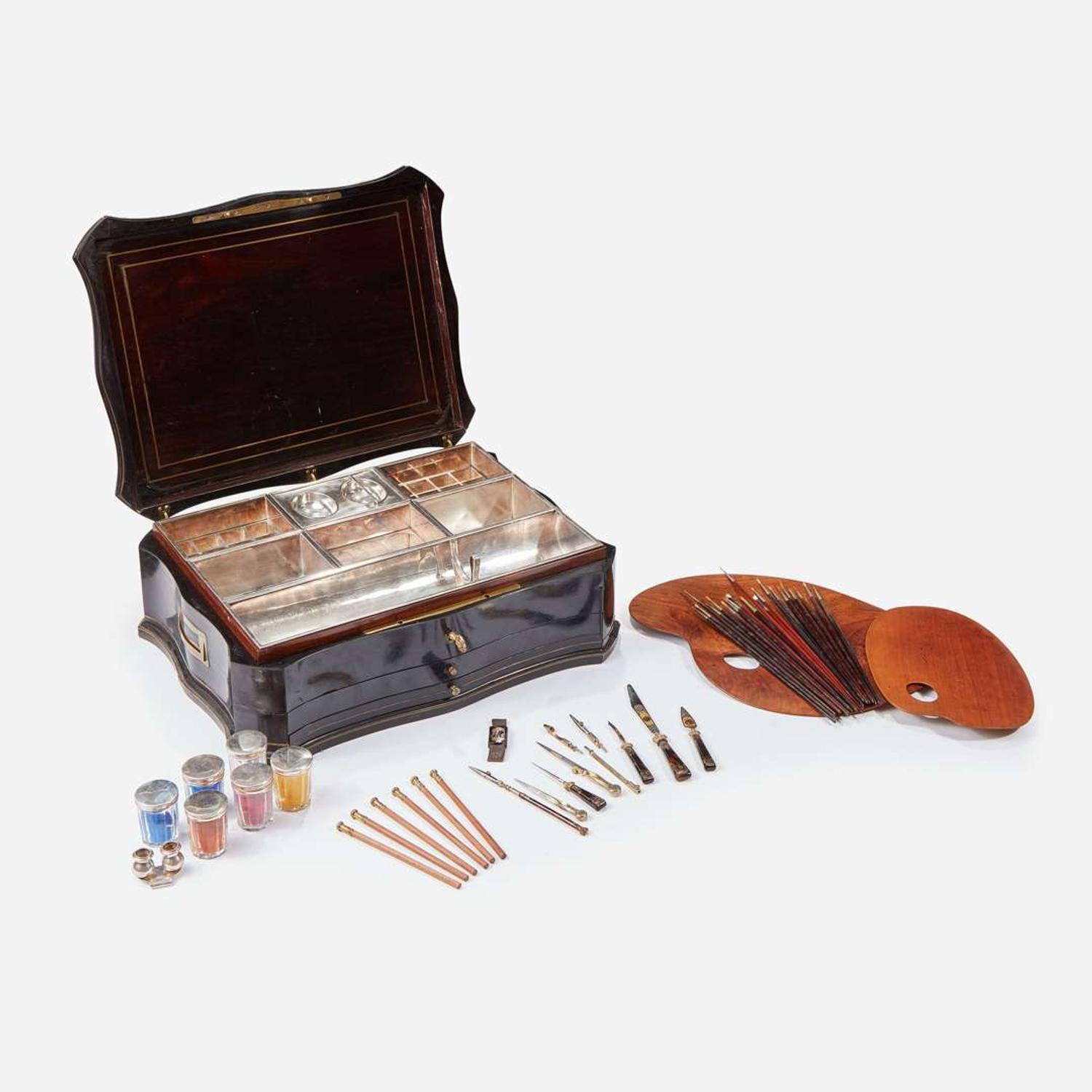 A Napoleon III Brass Inlaid Ebonized Wood Artist’s Box* Alphonse Giroux et Cie, Paris, late 19th century