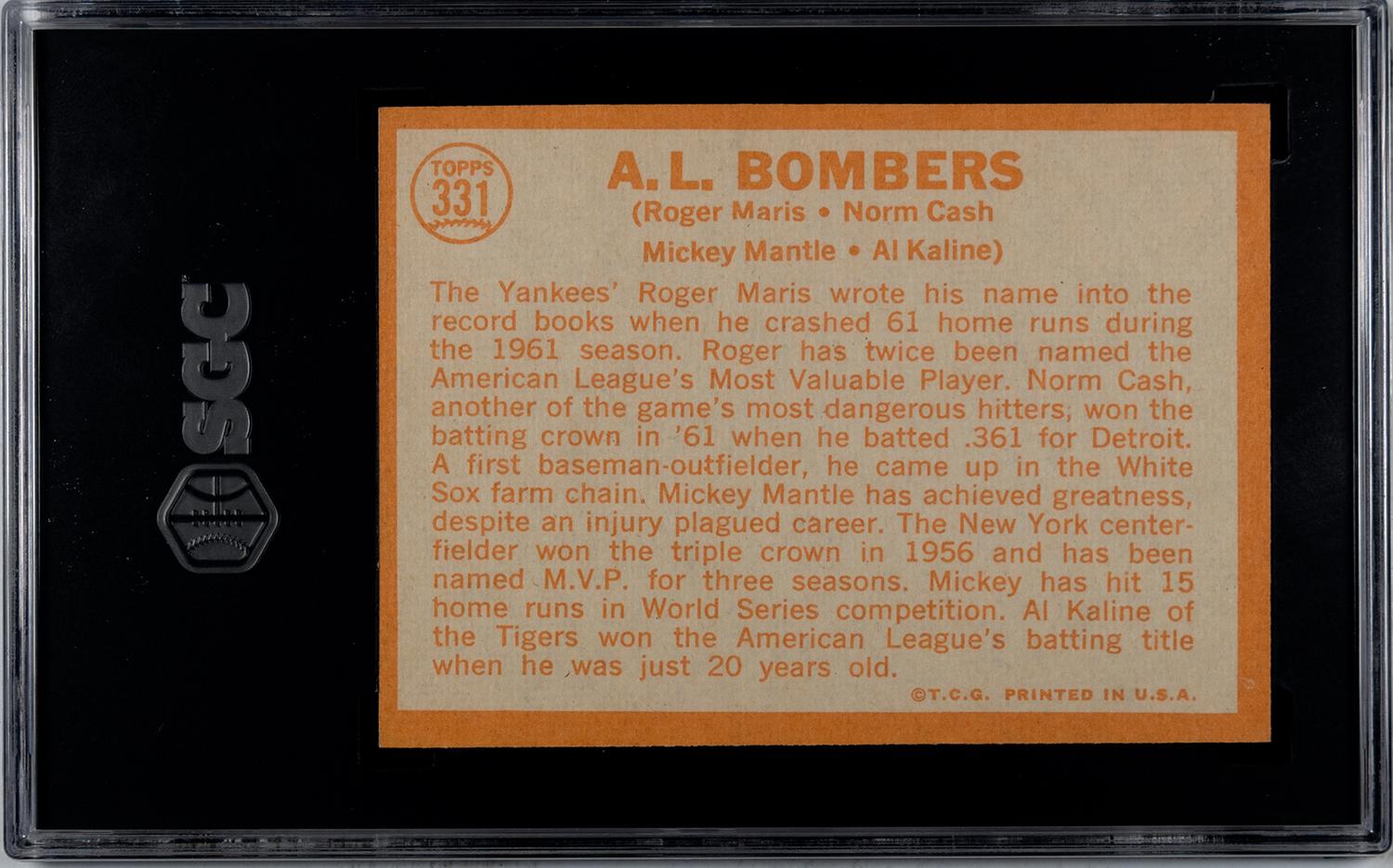 A 1964 Topps A.L. Bombers Baseball Card No. 331 (SGC 7 NRMT)