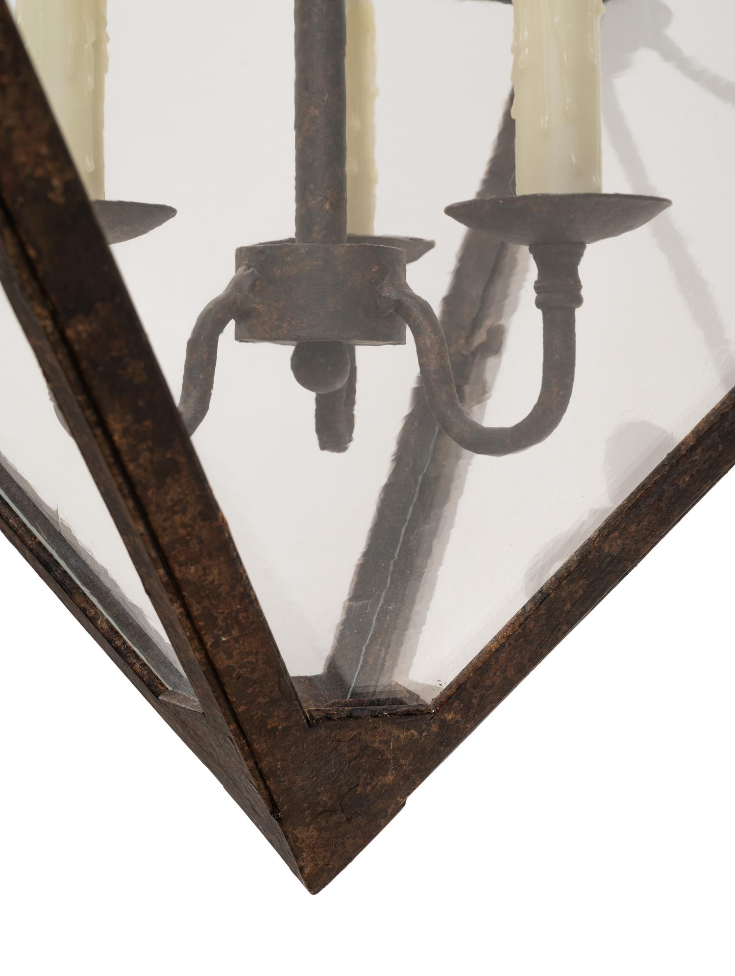 A Pair of Triangular Iron Hall Lanterns