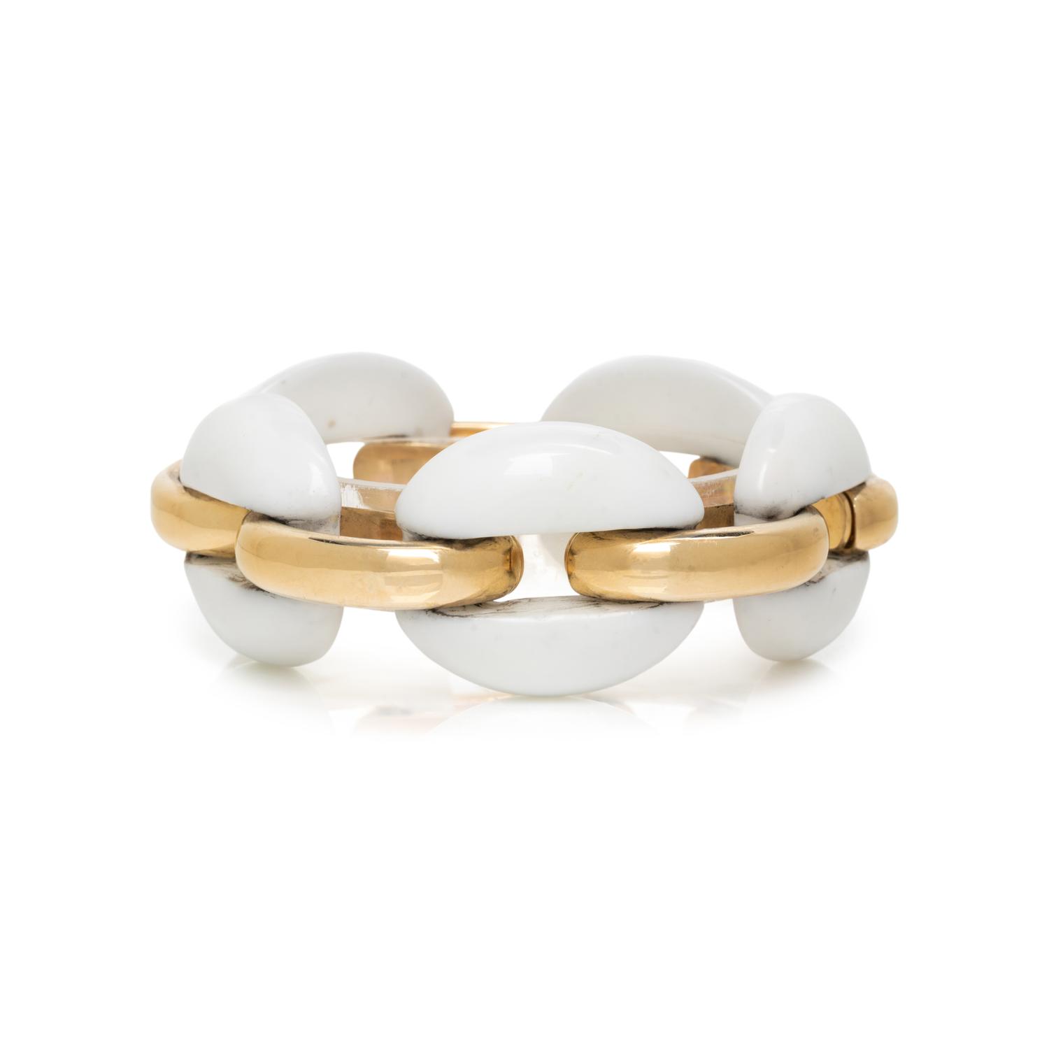 YELLOW GOLD AND WHITE CERAMIC BRACELET