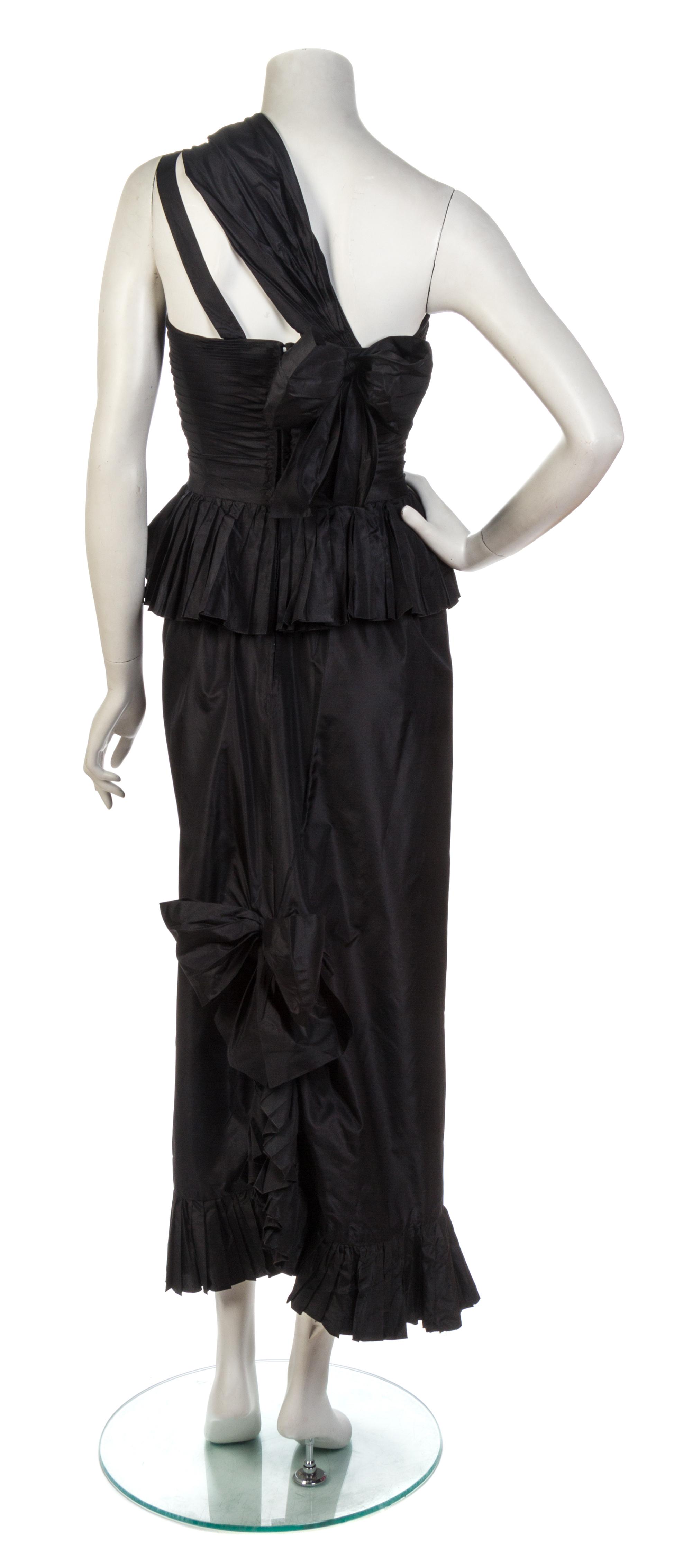 A Chanel Black Taffeta Single Shoulder Gown,