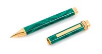 A Must de Cartier Gold-Plate and Simulated Malachite Roller Ball Pen