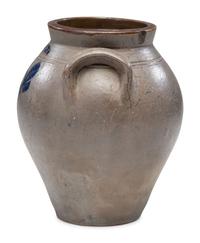 A Daniel Fisk Cobalt Decorated One Gallon Stoneware Crock