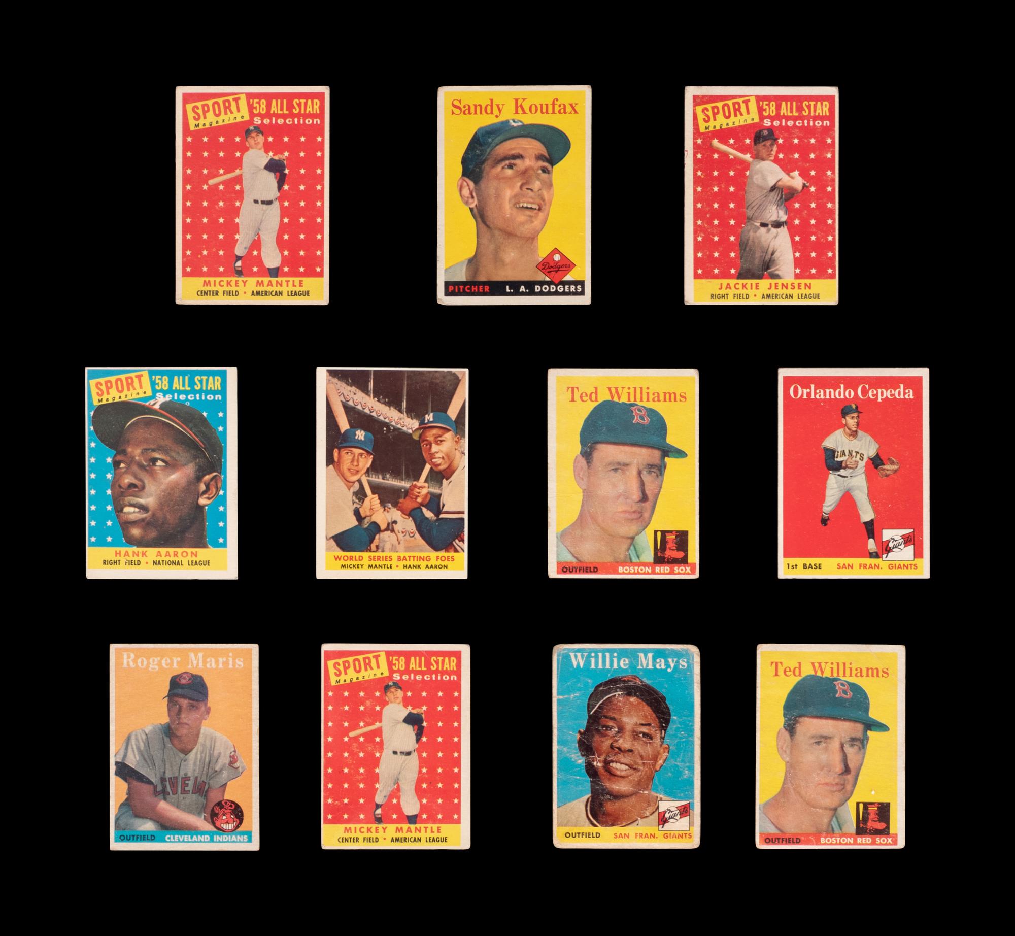 A Group of Over 800 Assorted 1958 Topps Baseball Cards Including Mickey Mantle, Roger Maris Rookie, and Multiple Hall of Famers