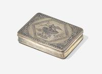 A Russian Silver and Niello Decorated Snuff Box