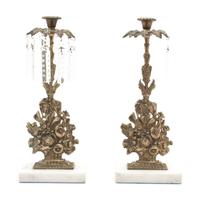 A Continental Pair of Gilt Brass Single-Light Girandoles Height 16 inches.