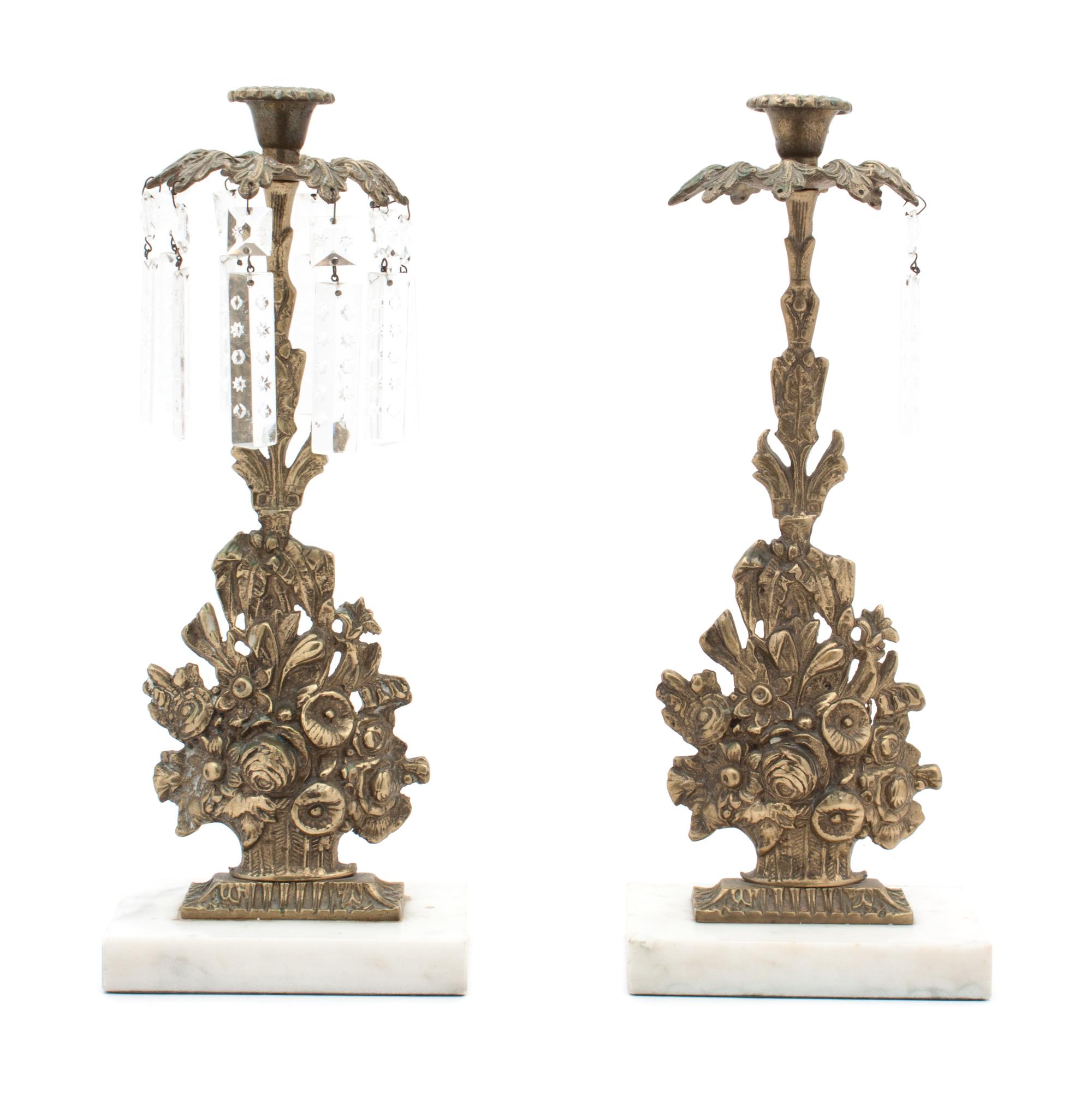 A Continental Pair of Gilt Brass Single-Light Girandoles Height 16 inches.