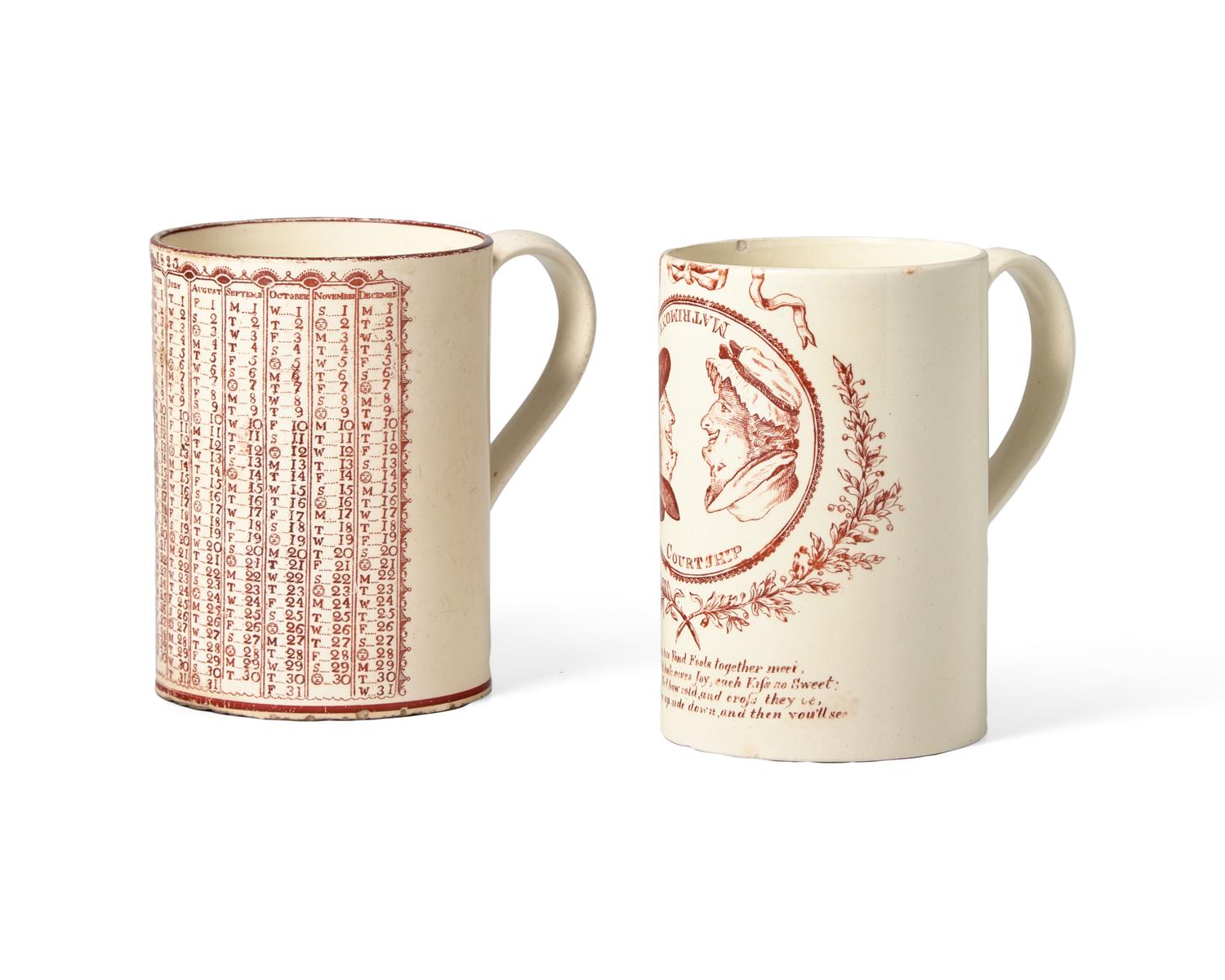 A Creamware Transfer-Decorated 'Courtship and Matrimony' Mug