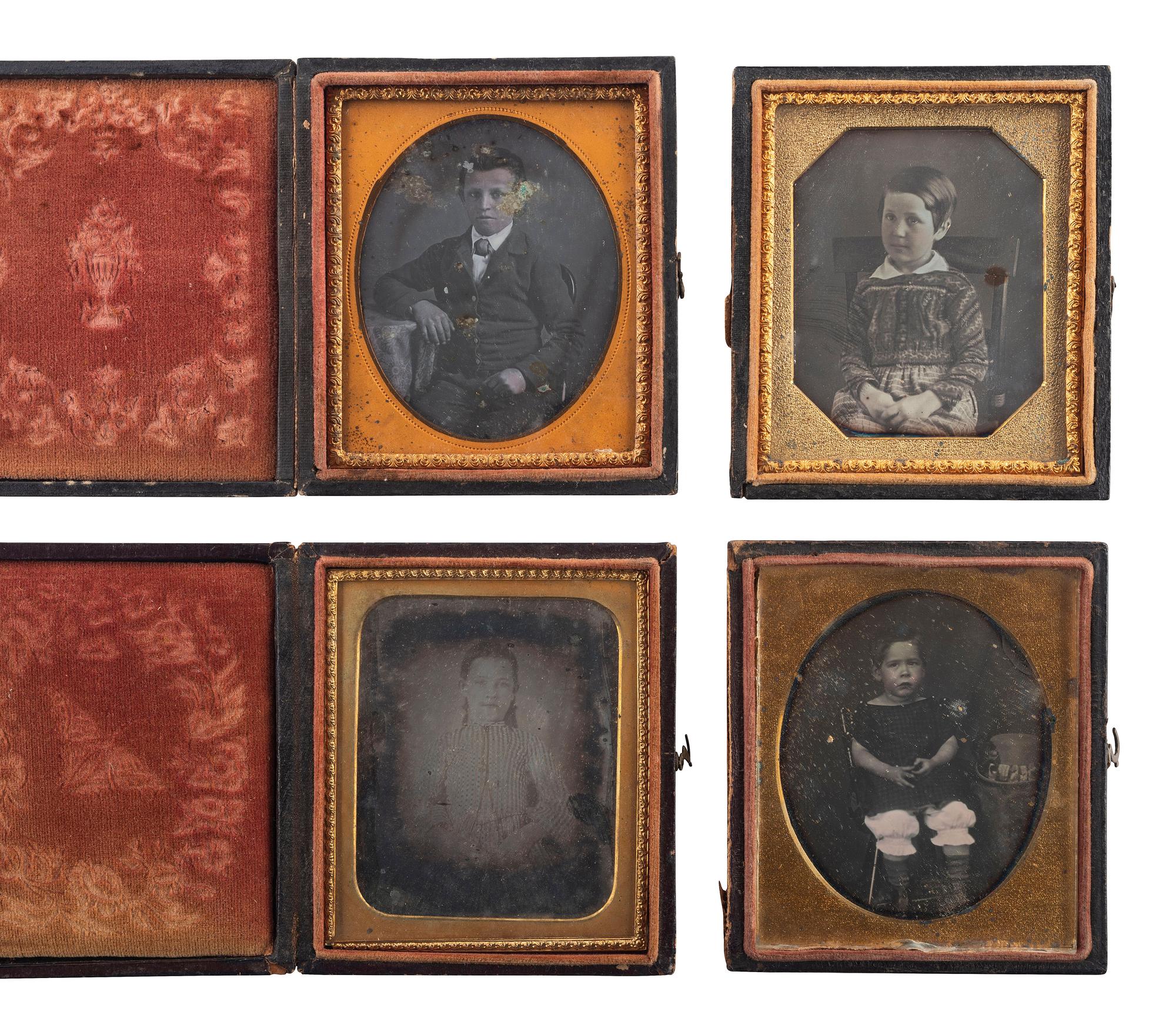 [EARLY PHOTOGRAPHY]. A group of 24 daguerreotype portraits of children and young adults, including: