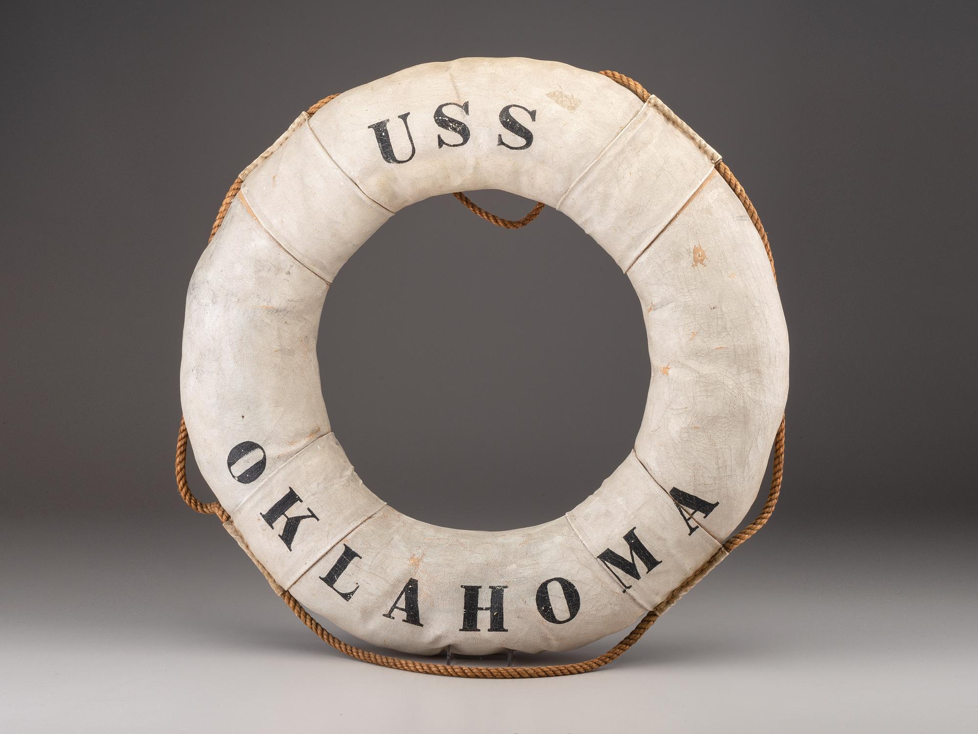 [WORLD WAR II]. USS Oklahoma life ring, ship sunk at Pearl Harbor.