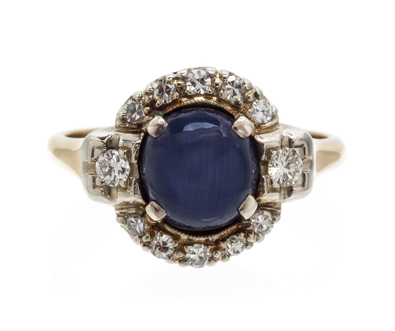 A Yellow Gold, Star Sapphire and Diamond Ring, 2.00 dwts.