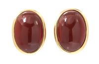 A Pair of 18 Karat Yellow Gold and Carnelian Earclips, 14.10 dwts.