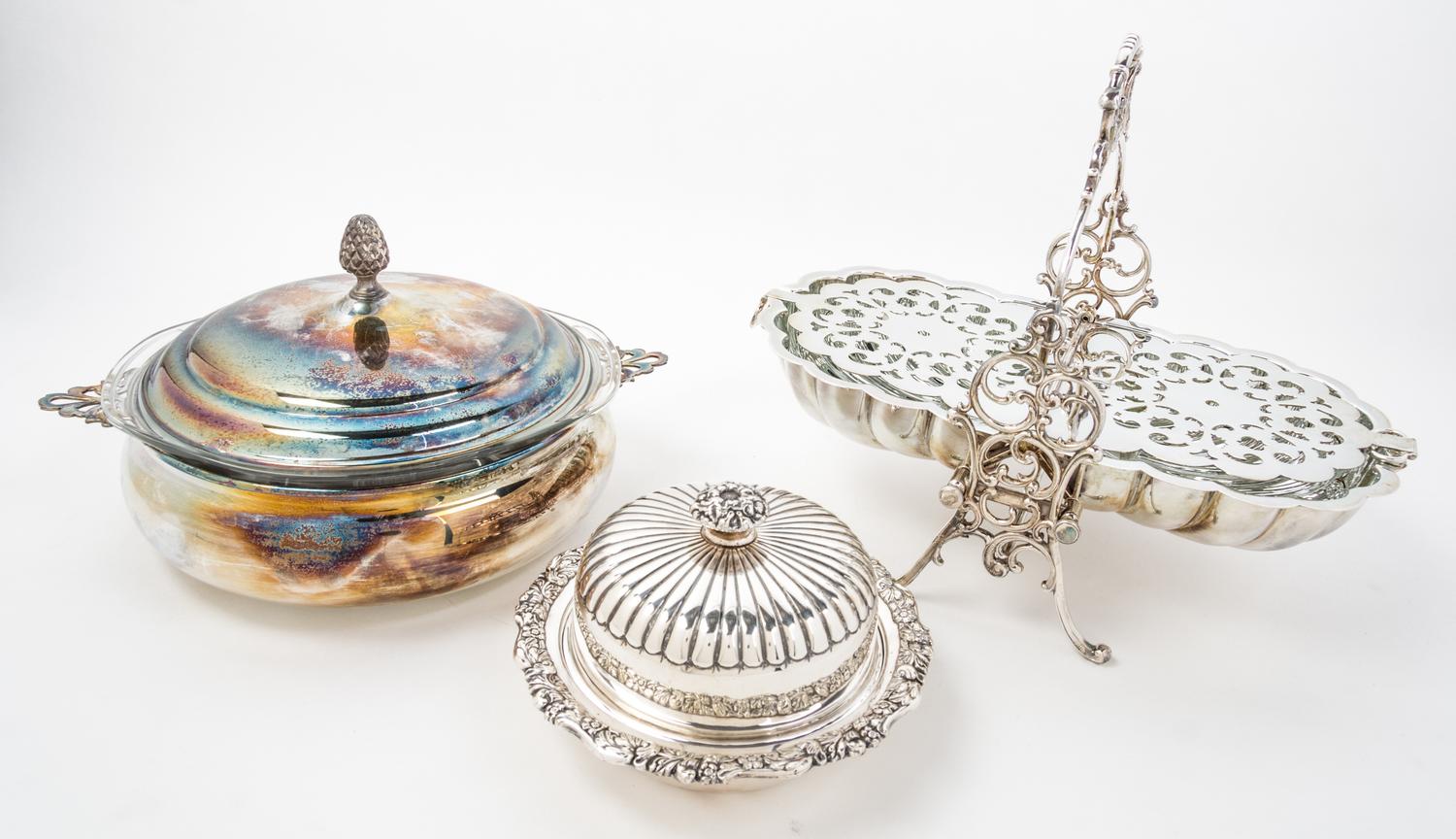 A Group of Silver-plate Articles Height of toast rack 11 inches.