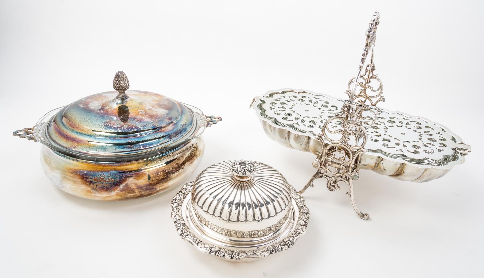 A Group of Silver-plate Articles Height of toast rack 11 inches.