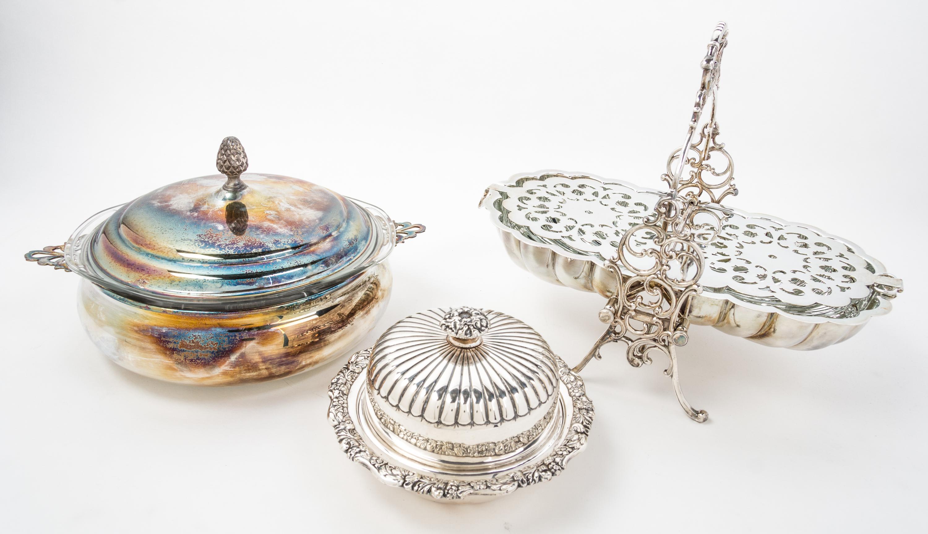 A Group of Silver-plate Articles Height of toast rack 11 inches.