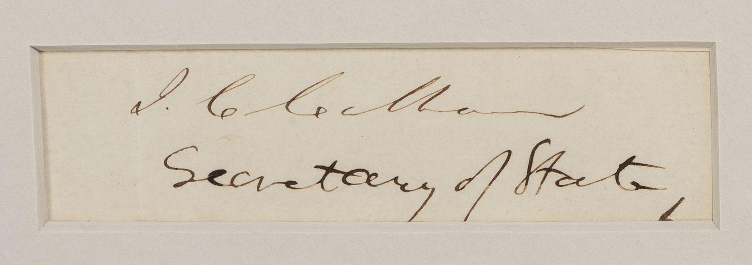 BUCHANAN, James (1791-1868) -- CALHOUN, John C. (1782-1850). Clipped signatures, comprising: