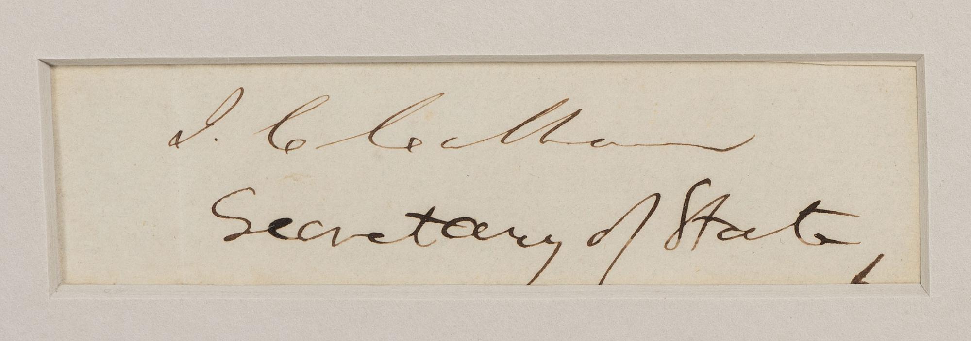 BUCHANAN, James (1791-1868) -- CALHOUN, John C. (1782-1850). Clipped signatures, comprising: