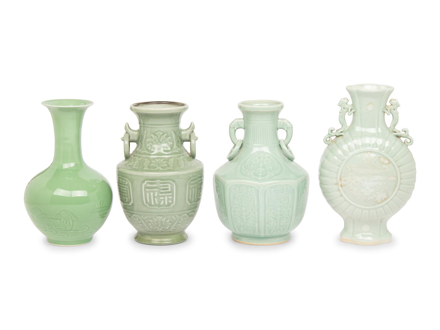Four Celadon Glazed Porcelain Vases