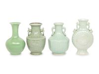 Four Celadon Glazed Porcelain Vases