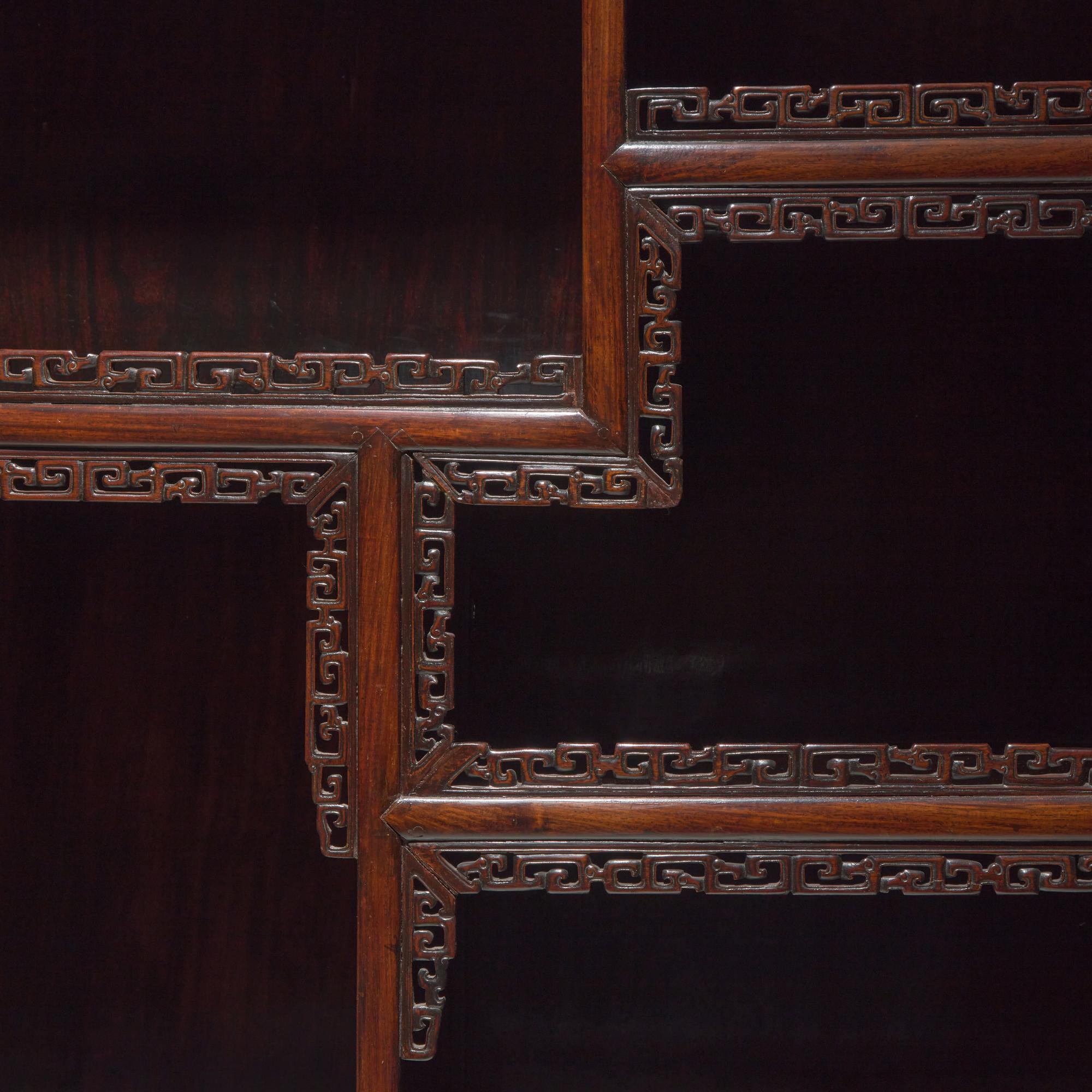 A Pair of Carved Hongmu "Dragons" Display Cabinets 紅木龍紋多宝格一對