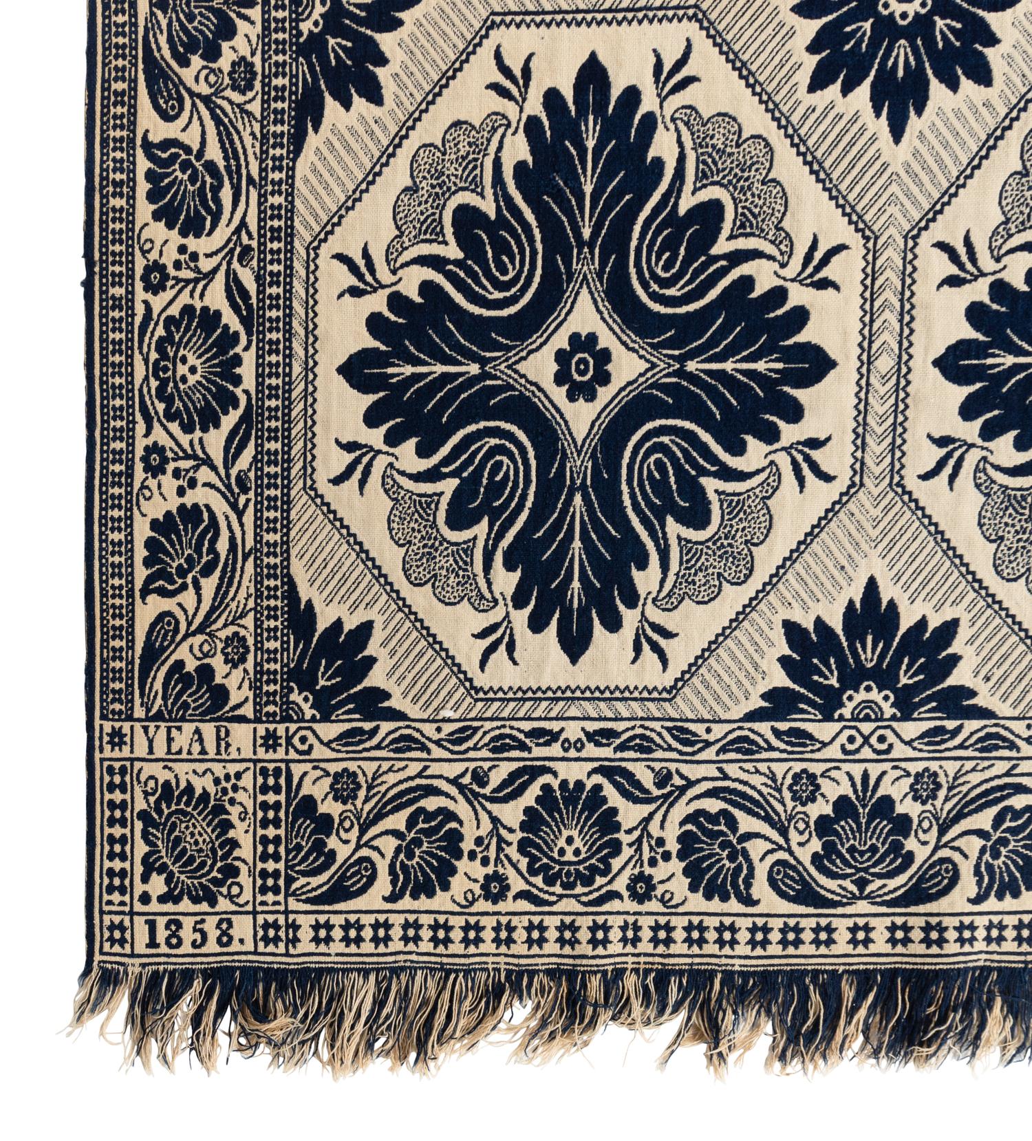 Two Jacquard Woven Cotton and Wool Coverlets