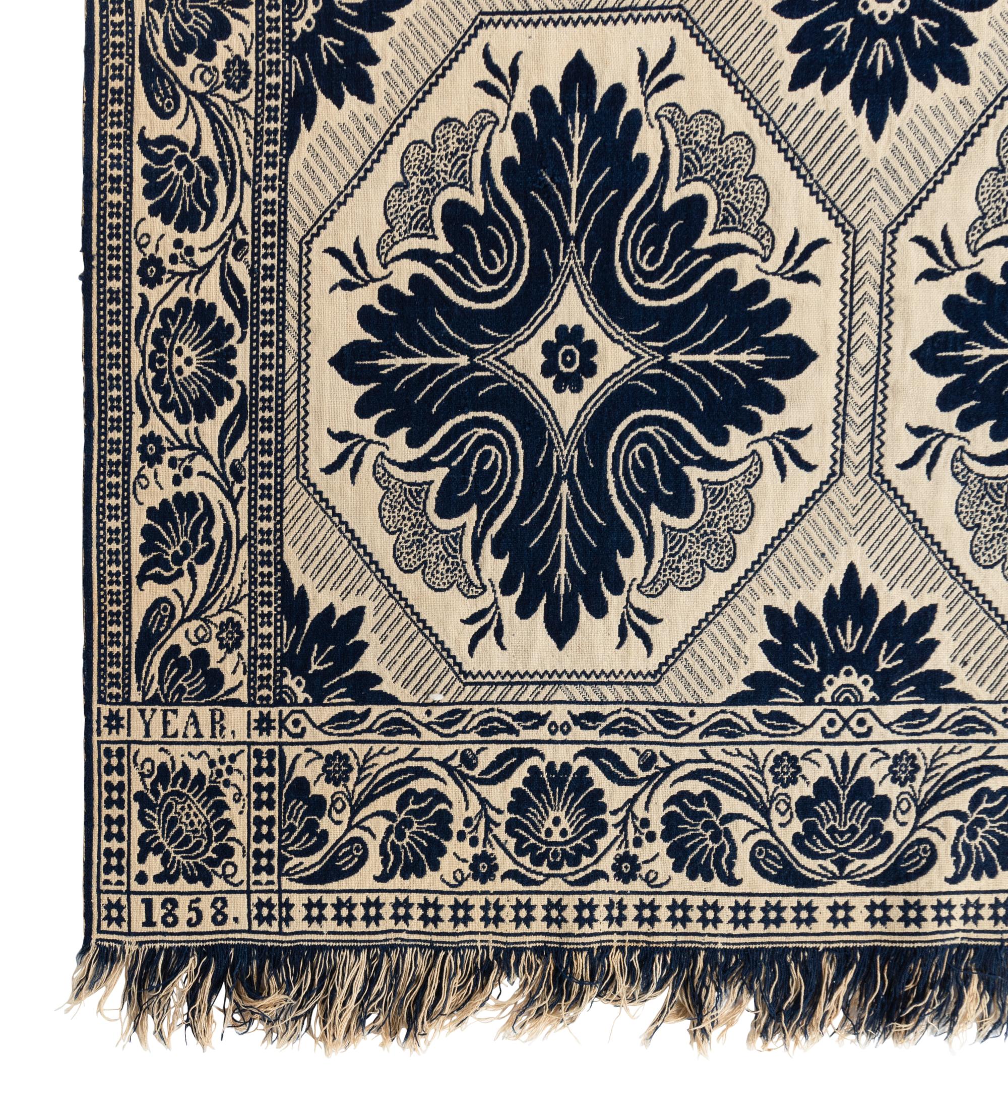 Two Jacquard Woven Cotton and Wool Coverlets
