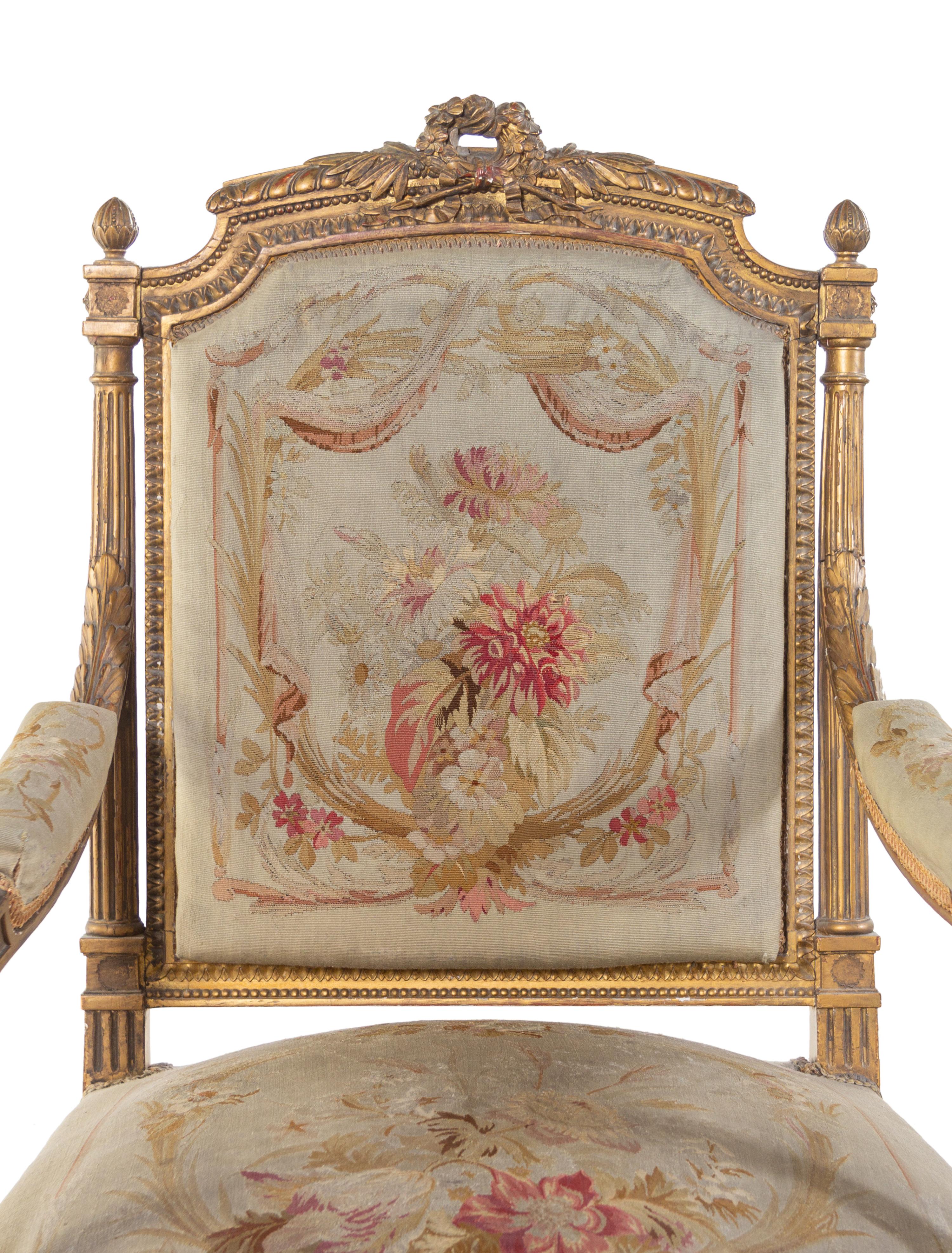 A Louis XVI Style Carved Giltwood Five-Piece Parlor Suite
