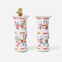 A pair of Chinese famille rose-decorated porcelain beaker vases 粉彩花觚一對 18th century ????