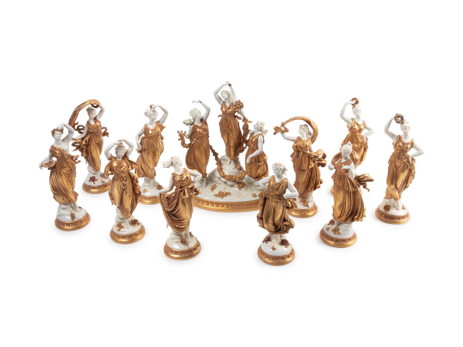 A Set of Eleven Volkstedt Porcelain Figures and Figural Groups