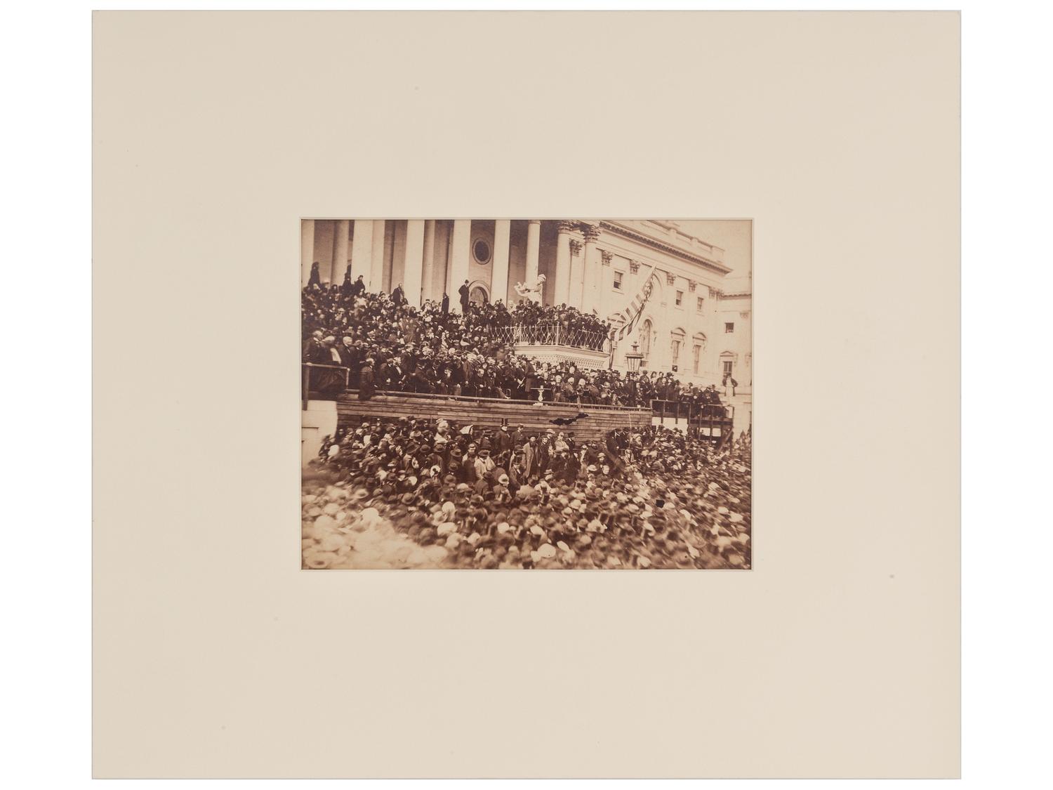 [LINCOLN, Abraham (1809-1865)]. [GARDNER, Alexander (1821-1882), photographer, attrib.]. Large format photograph of Abraham Lincoln's second inauguration. Washington, DC, 4 March 1865.