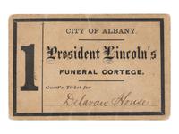 [LINCOLN FUNERAL]. Partly printed ticket issued to Illinois Governor R.J. Oglesby, Albany, New York, [25-26] April 1865.