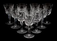 A Set of Ten Waterford Cut Crystal White Wine Glasses Height 5 3/4 inches.