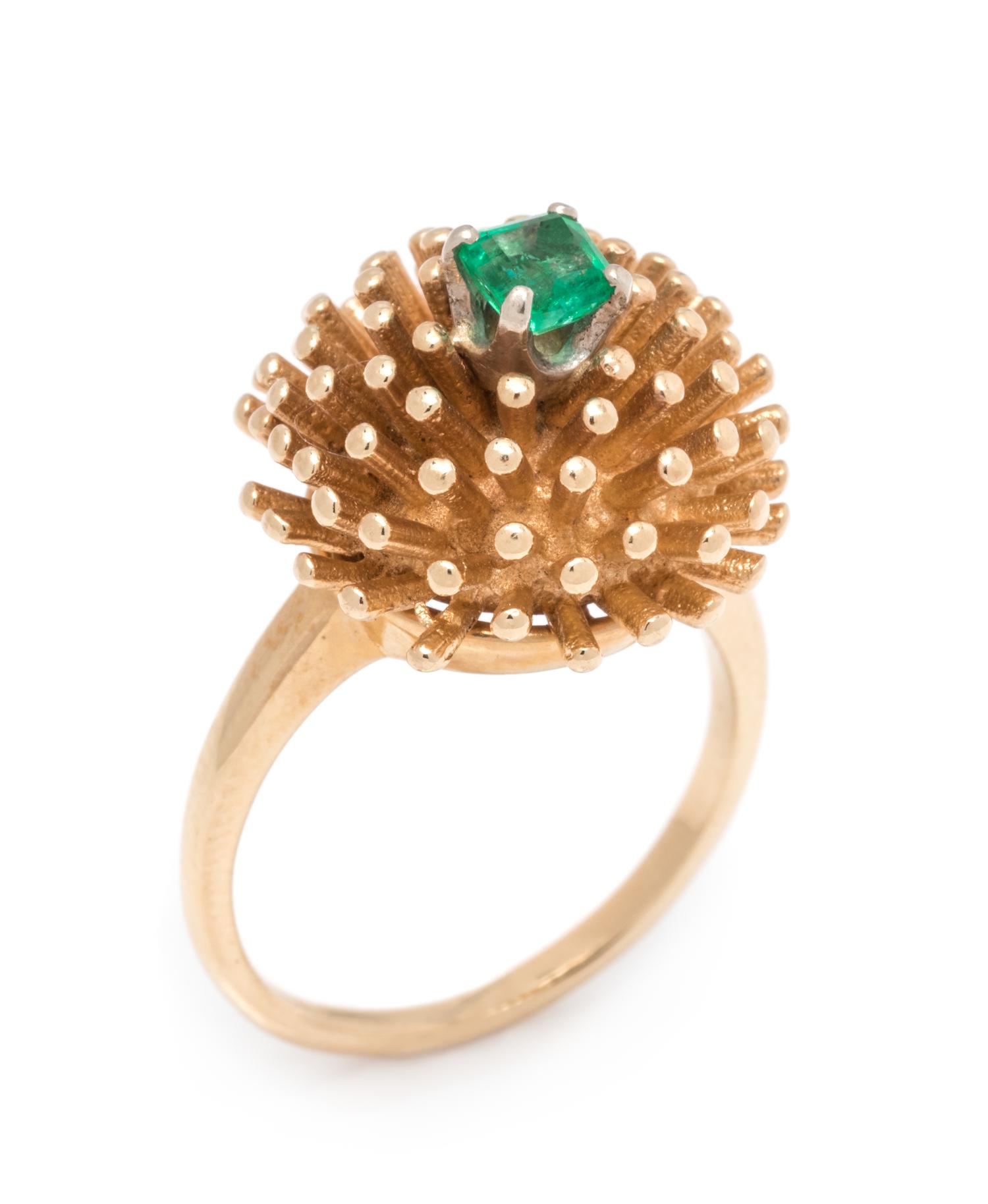 A 14 Karat Yellow Gold and Emerald Ring,
