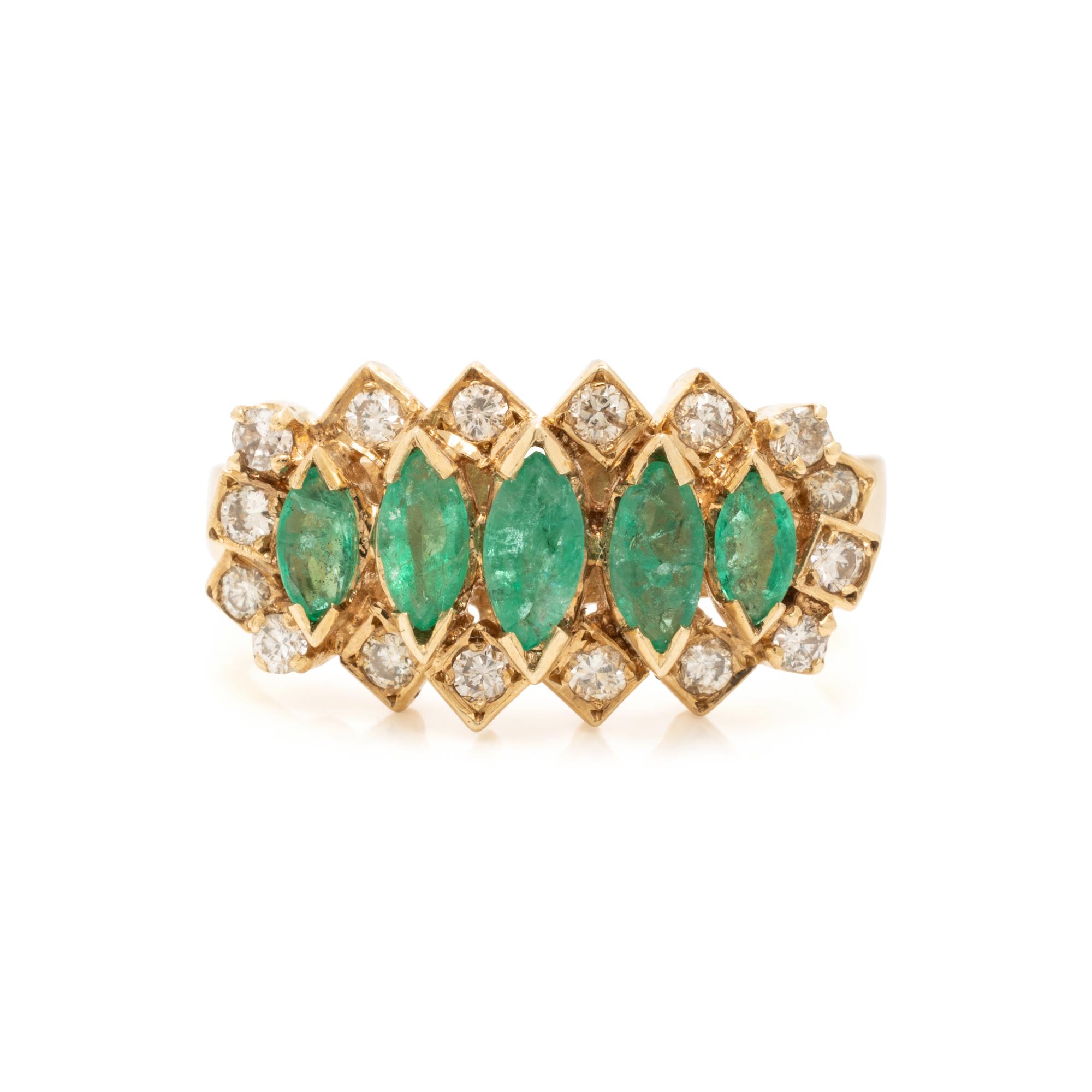 Emerald, Diamond, and Yellow Gold Ring