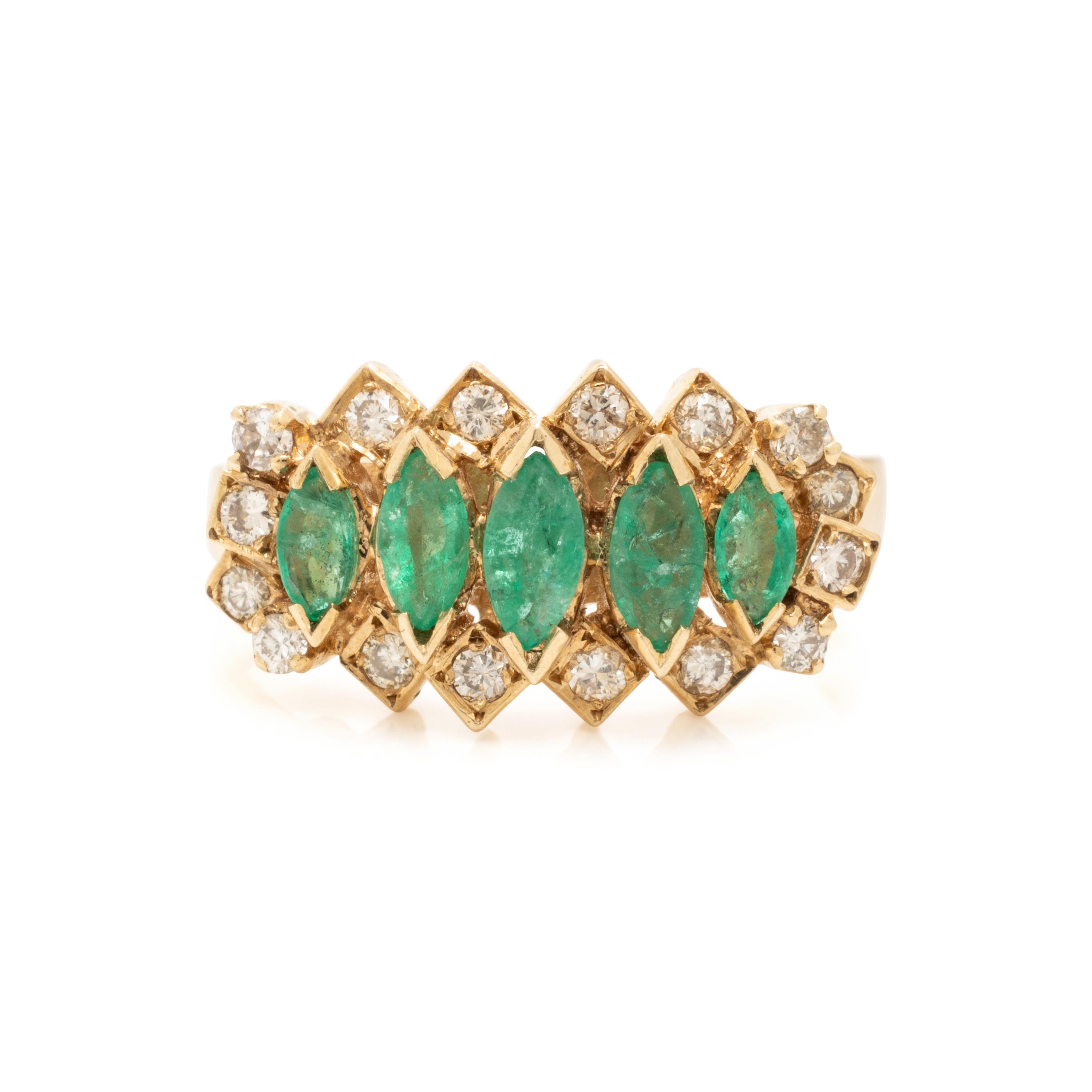 Emerald, Diamond, and Yellow Gold Ring