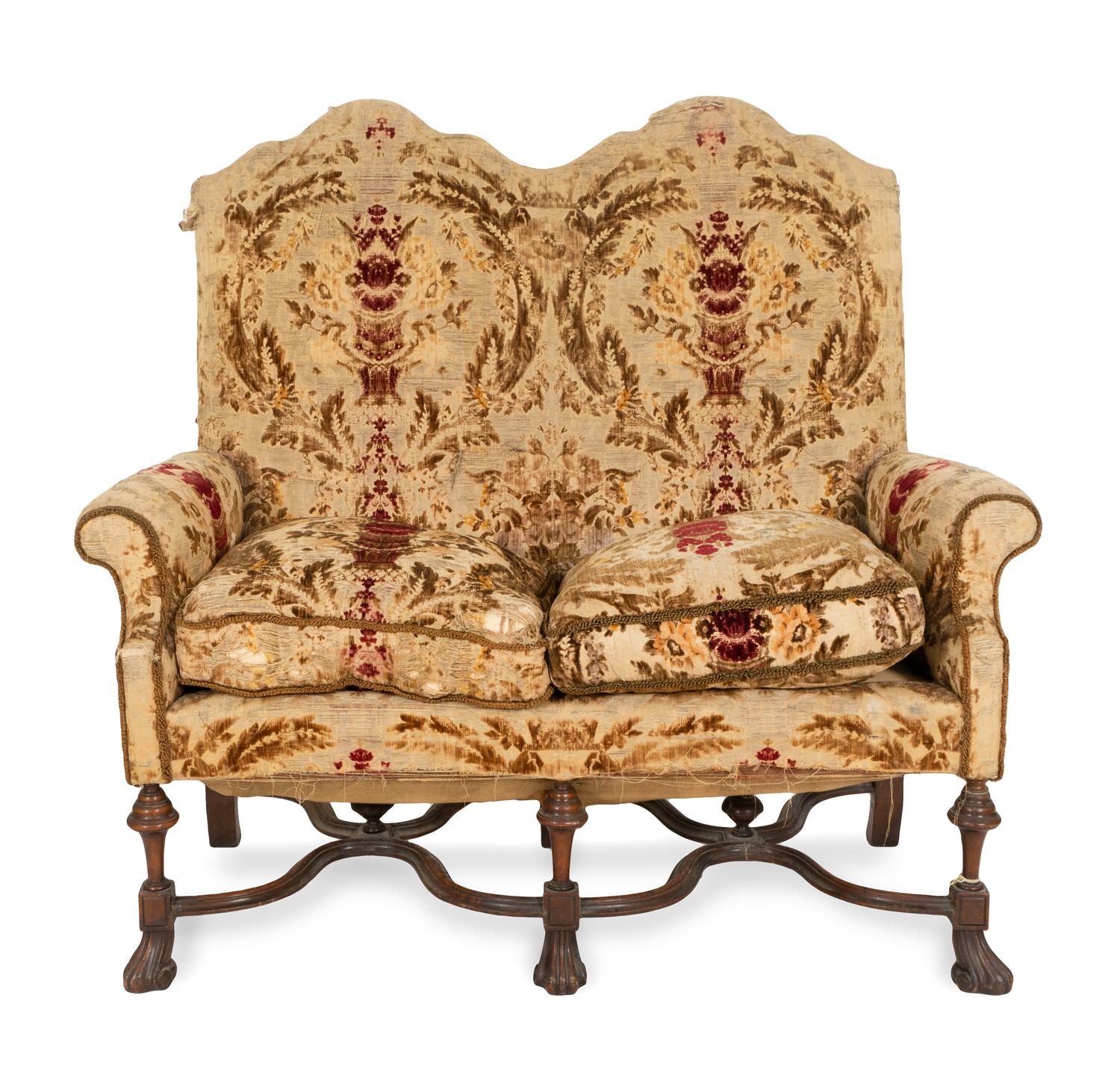 A Louis XIV Style Tapestry Upholstered Walnut Settee