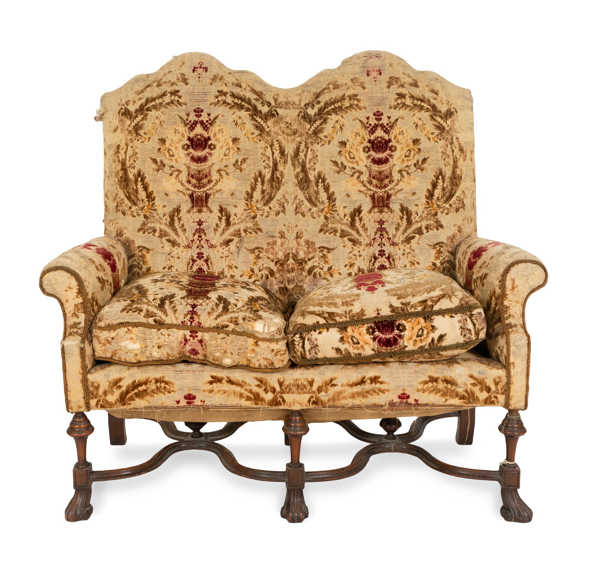 A Louis XIV Style Tapestry Upholstered Walnut Settee