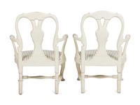 A Pair of Swedish White-Painted and Parcel-Gilt Open Armchairs
