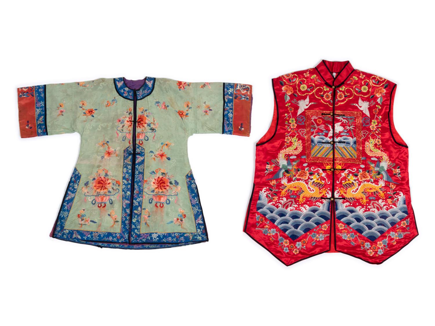 Two Chinese Embroidered Silk Articles