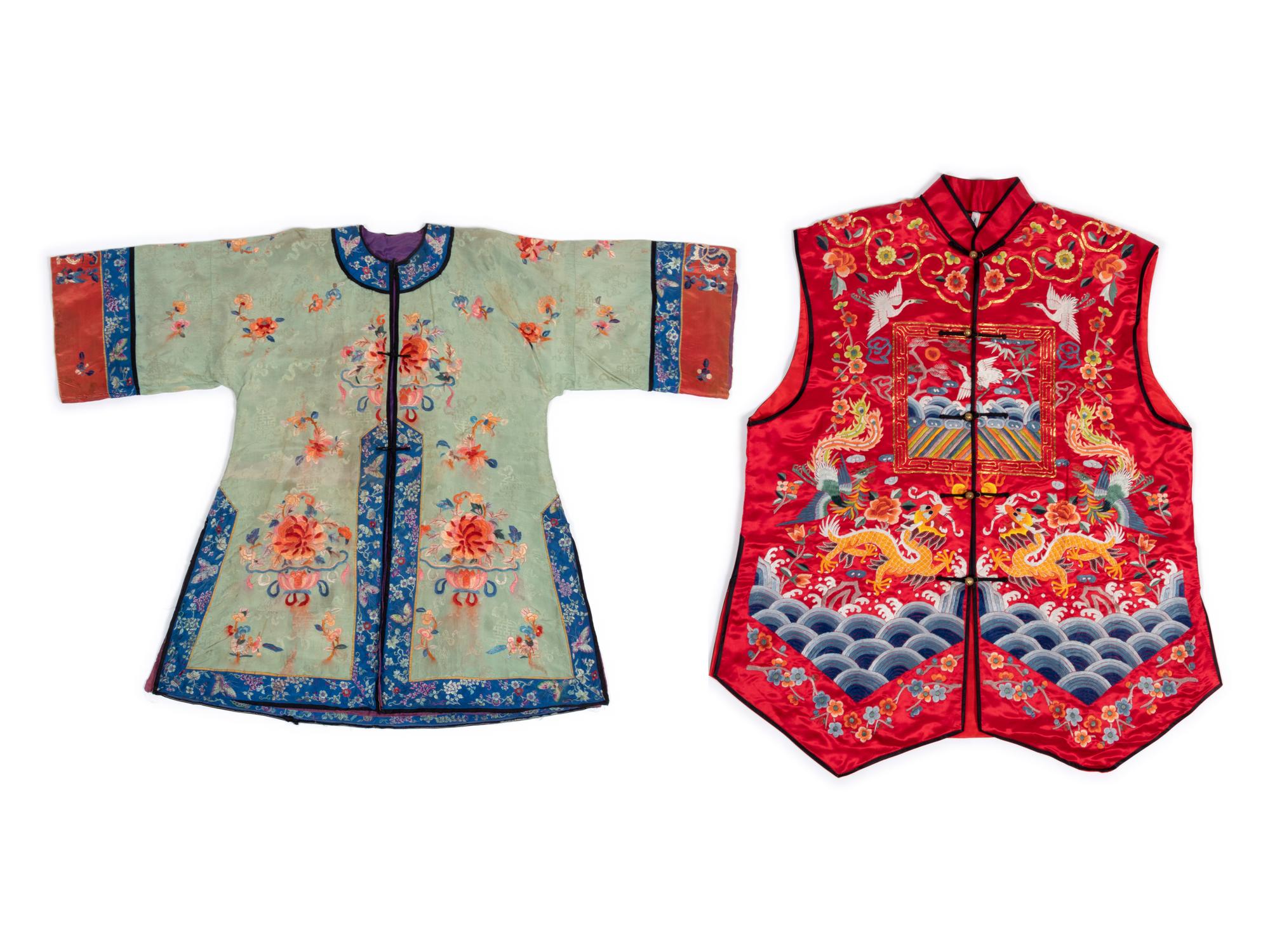 Two Chinese Embroidered Silk Articles