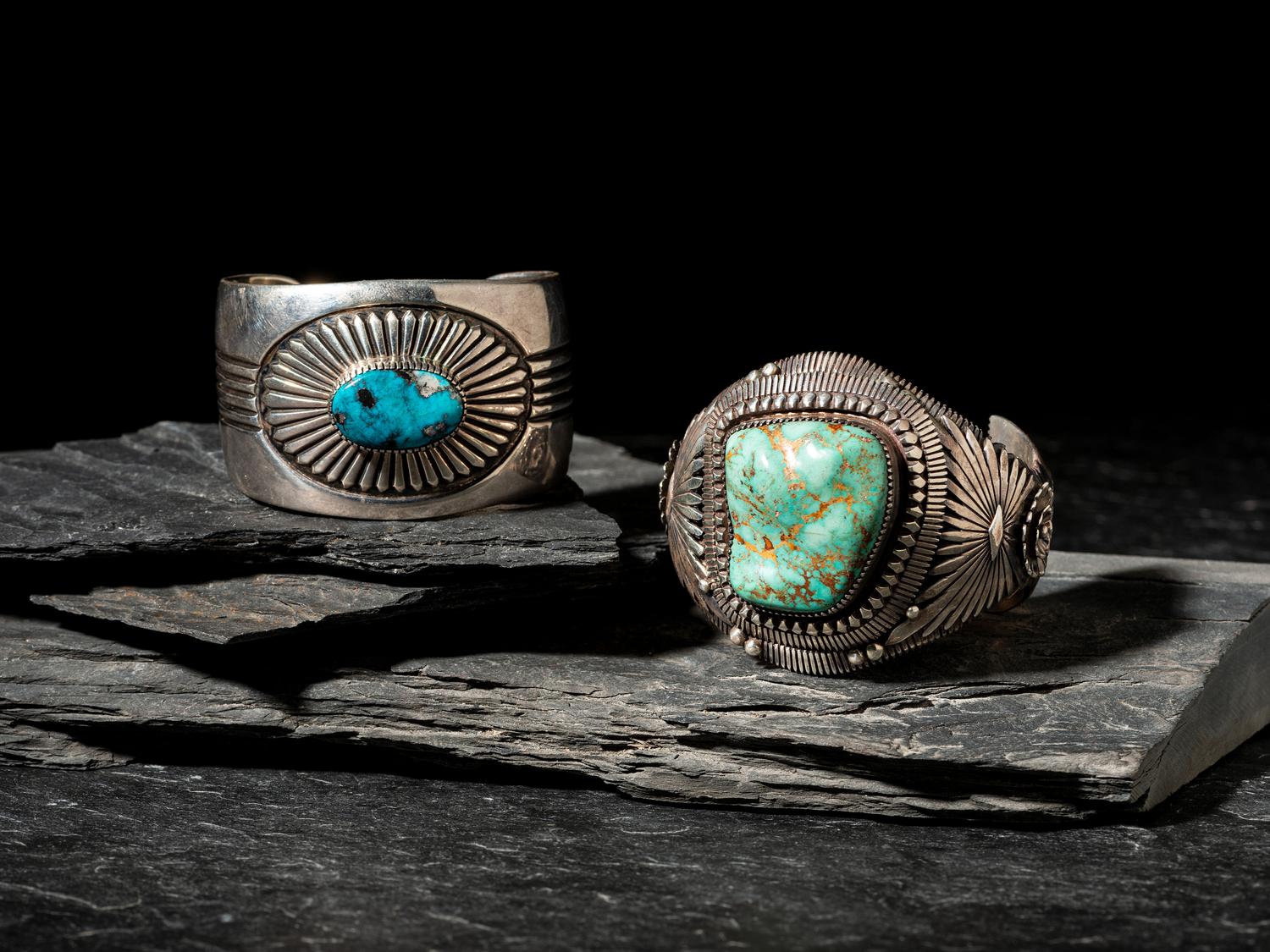 Navajo Silver and Turquoise Cuff Bracelets