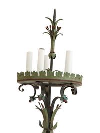 A Mizner Style Painted Tole and Wrought Iron Five-Light Torchère